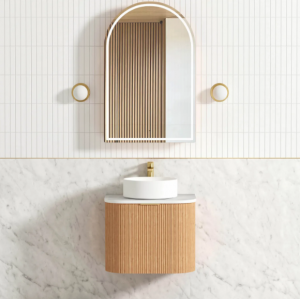 Bondi Fluted Woodland Oak Wall Hung Curve Vanity 600 Cabinet Only
